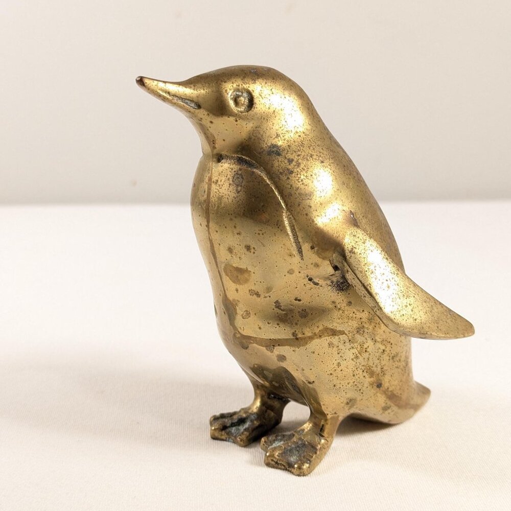 Vintage 4.25" brass Penguin figurine, baby penguin ornament, vintage mcm home